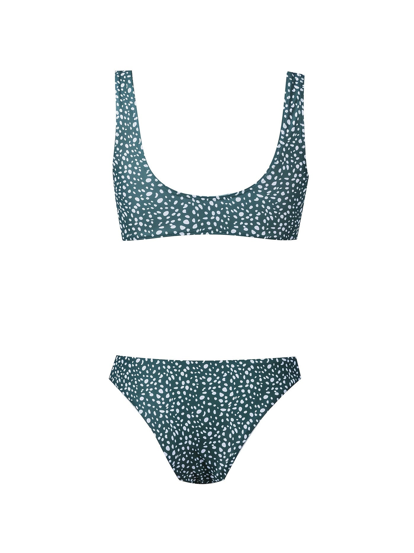 Dark Green Polka Dot Bikini Set V Neck Knot Front High Cut 2 Piece Swimsuit