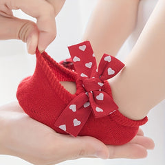 2 Pairs Plaid Heart Bow Princess Socks for Baby Girls Non Slip & Comfy