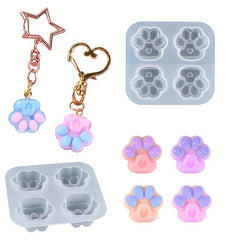 3Pcs Cat Paws Heart Footprint Resin Silicone Mold