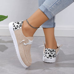 Leopard Print Canvas Shoes Lace Up Low Top Sneakers Lightweight Outdoor Shoes