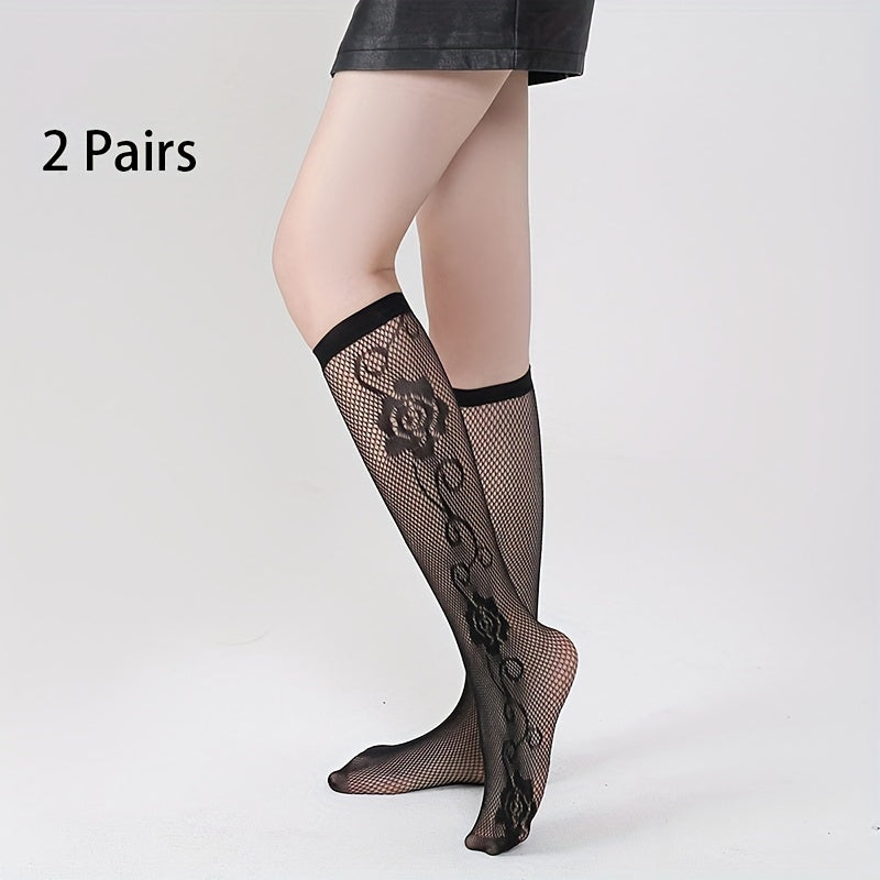 2 Pairs Fishnet Calf Socks Knee High Stockings