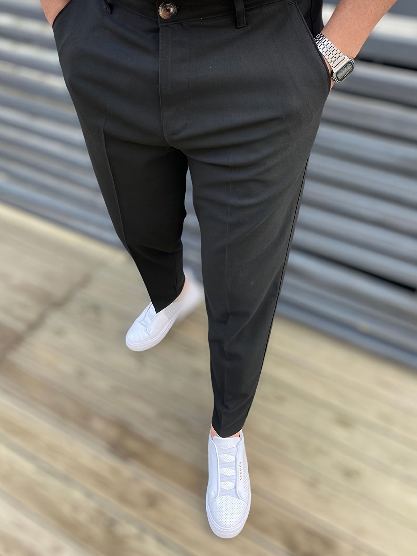 Men's Solid Stretch Dress Pants for Business Dinner