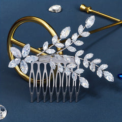 Bridal Crystal Hair Comb Wedding Hair Accessories Alloy Leaf Insert Comb