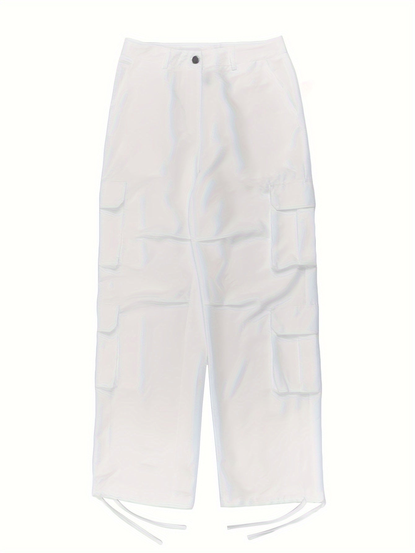 Solid Color Loose Cargo Pants with Elastic Waist