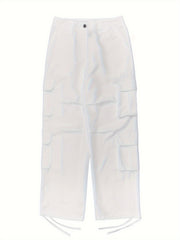 Solid Color Loose Cargo Pants with Elastic Waist