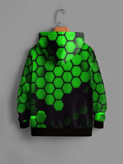 Green Honeycomb Pattern Hoodie For Kids Pullover Hooded Long Sleeve Top