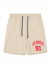 Men's LA 91 Print Shorts Active Stretch Drawstring Sports Shorts