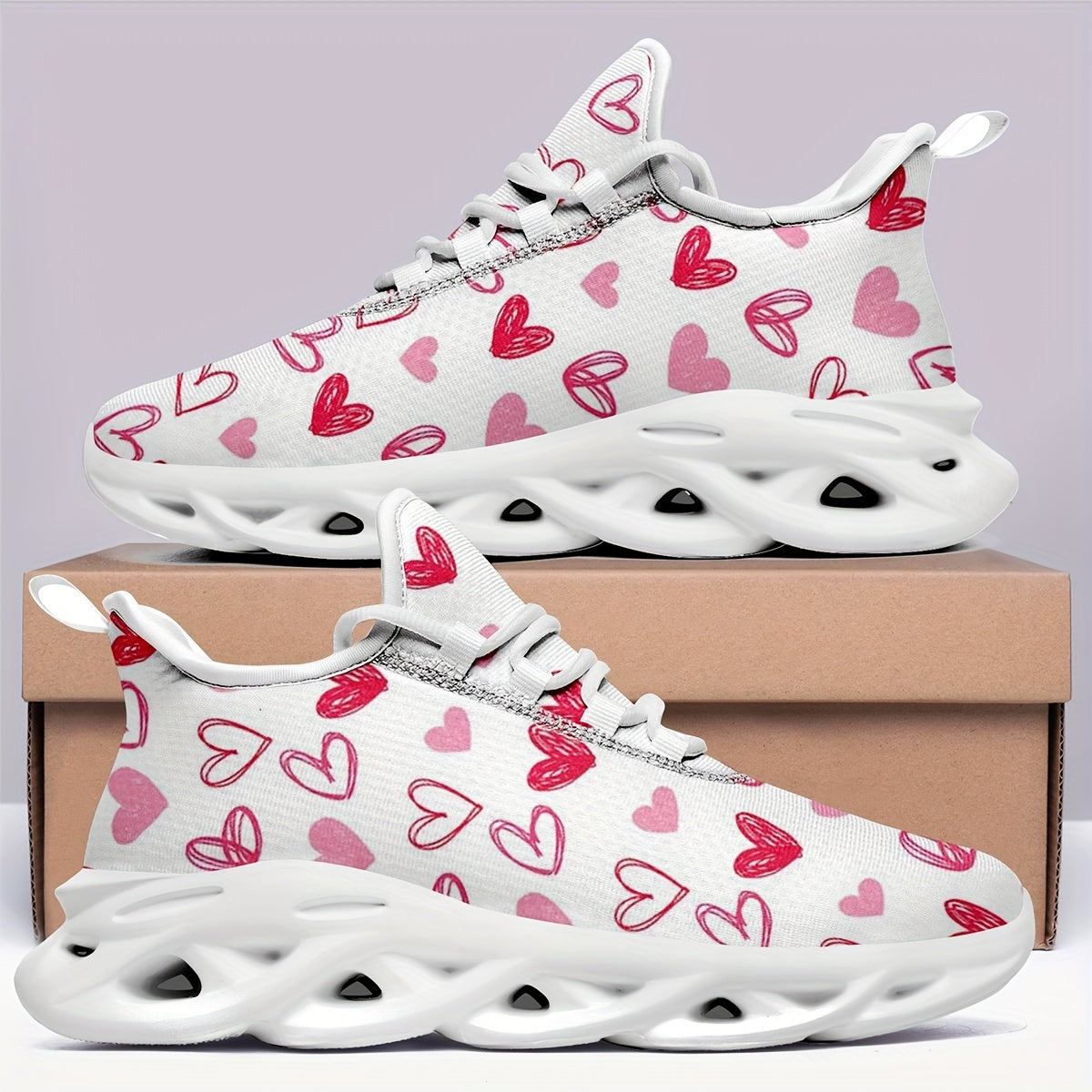 Heart Pattern Athletic Running Shoes - Breathable Mesh Sneakers