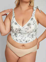 Floral Print Plus Size Sexy Bra Tie Shoulder Strap Plunge Bustier Cami Corset