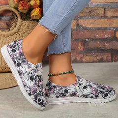 Women's Skull & Flower Print Canvas Shoes Low Top Sneakers Lightweight