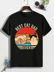 Men's Cartoon Cat Print T shirt Casual Comfy Crew Neck Tee