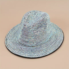 Rhinestone Cowboy Fedora Cap Wide Brim Jazz Hat Couple Felt Hat