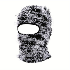 Fringe Trim Casual Balaclava Distressed Knitted Ski Mask