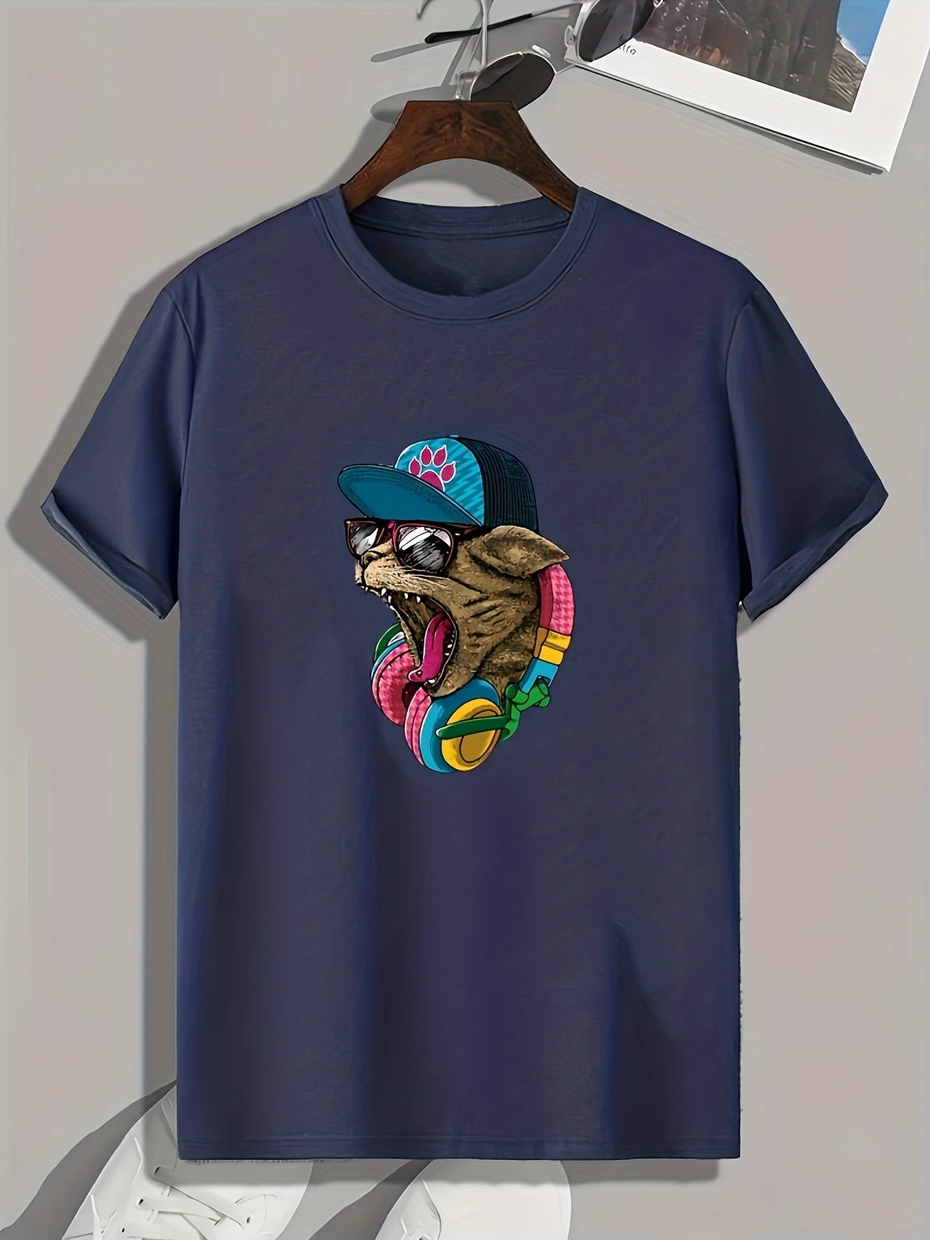Hip Hop Style Cat Pattern Print Men's Sports T-shirt