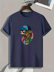 Hip Hop Style Cat Pattern Print Men's Sports T-shirt