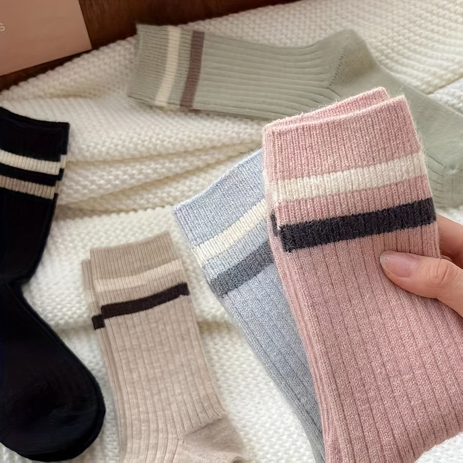 5 Pairs Colorblock Striped Socks Women's Stockings