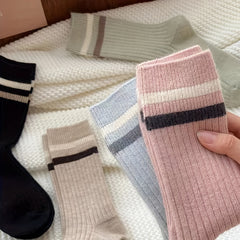 5 Pairs Colorblock Striped Socks Women's Stockings