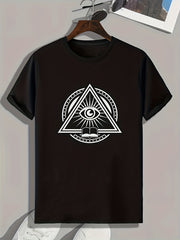 Triangle Eye Pattern Print Men's Comfy Sports T shirt Graphic Tee