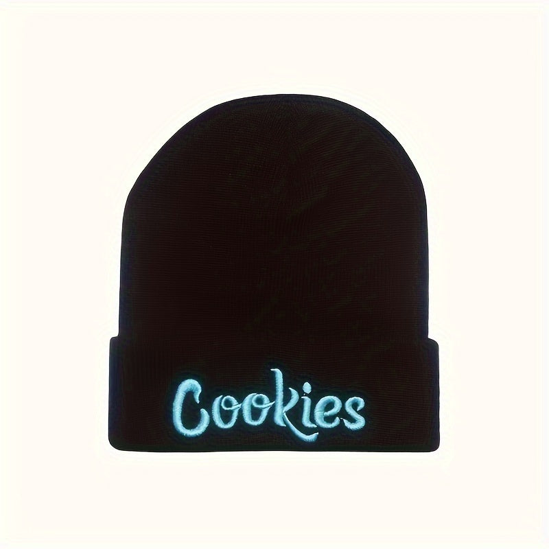 Letter Embroidered Beanie Hip hop Style Elastic Solid Knitted Hat
