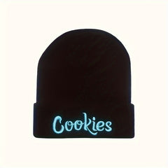 Letter Embroidered Beanie Hip hop Style Elastic Solid Knitted Hat