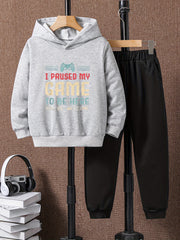 Boys Casual Long Sleeve Hooded Sweatshirt & Sweatpants Set