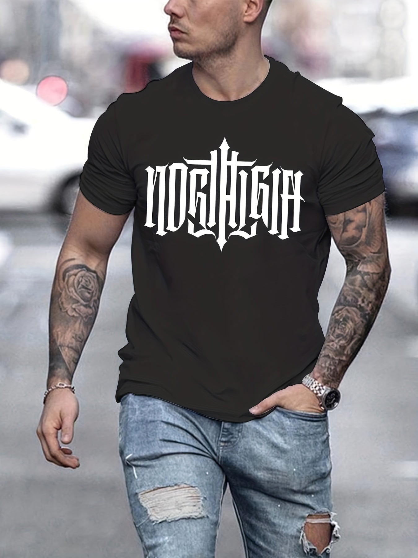 Stylish Letters Print Round Neck T shirts Causal Sports Tees For Men