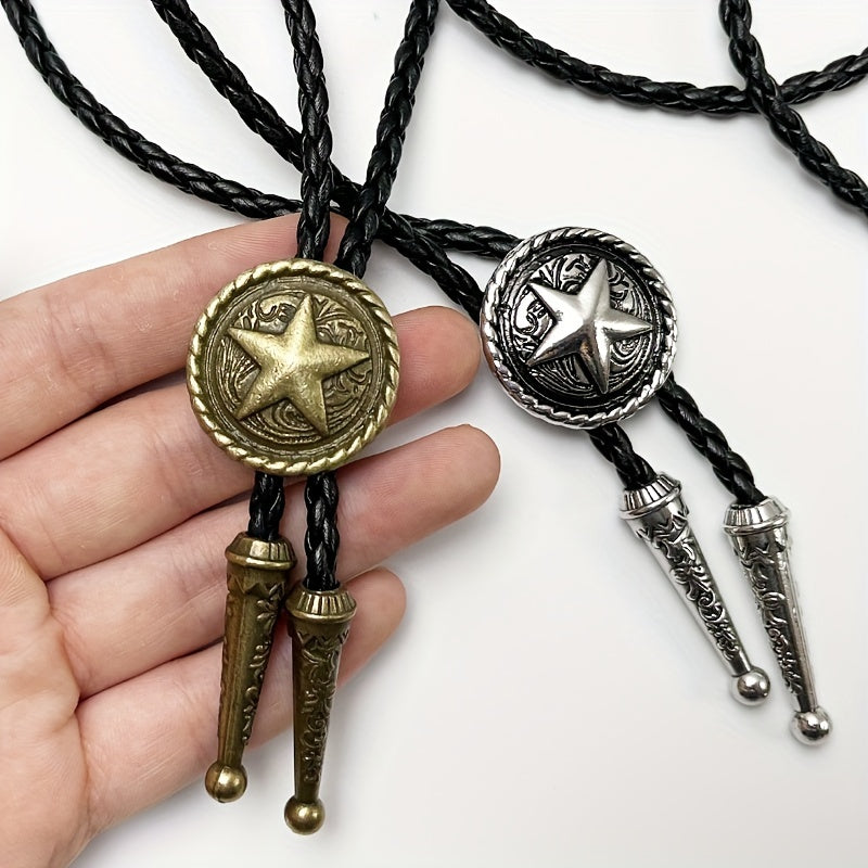 Retro Pentagram Pendant Buckle Necktie for Men and Women