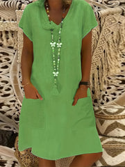 Solid V Neck Dress Casual Short Sleeve Summer Dress Women's Clothing
