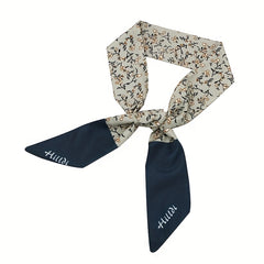 2pcs Beige & Green Skinny Scarf Long Ribbon Neckerchief Twilly Scarf