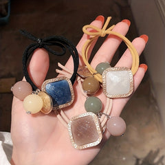 3pcs Beaded Hair Elastics Ties Stretchy Rubber Bands Ponytail Holder Girls