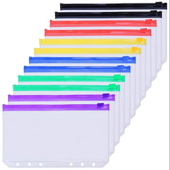 12pcs A6 6 Hole Binder Pockets Waterproof PVC Zipper Binder Pouches