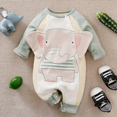 Elephant Long Sleeve Button Up Cotton Baby Bodysuit For Spring