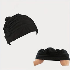 Unisex Pleated Cloth Swimming Cap Ear Protection Breathable Cap