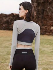 2pc Yoga Sets Block Soft Crop Top & Letter Print Leggings Women's Activewear