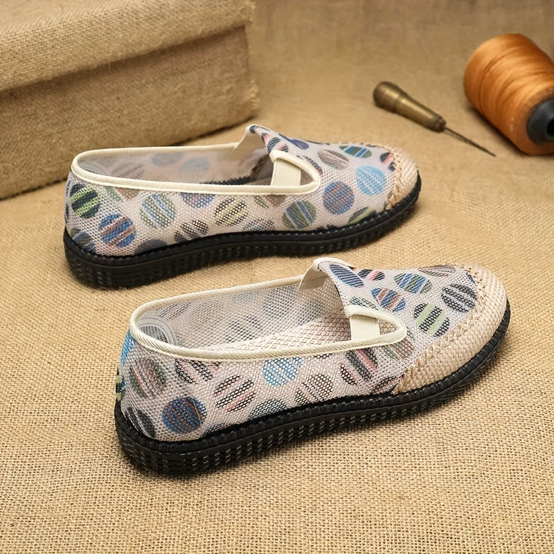 Women's Colorful Ball Print Flat Shoes Hemp Rope Low Top Slip On Shoes