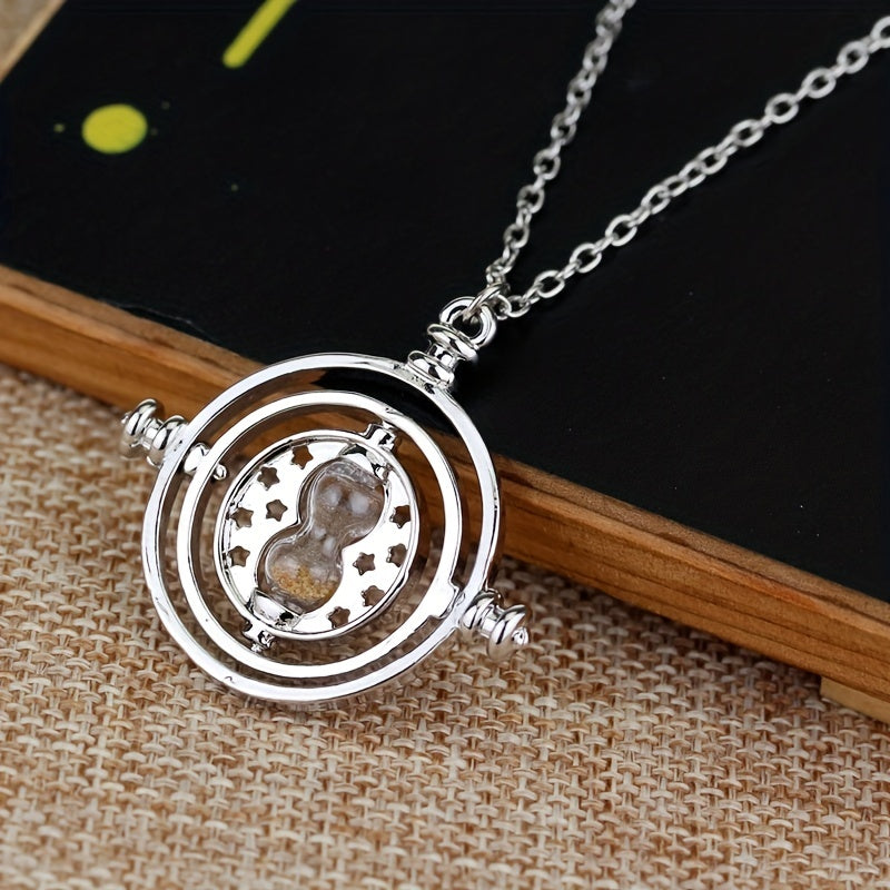 Time Turner Hourglass Necklace For Girls Vintage Hollow Movable Pendant Necklace