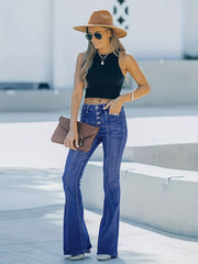 High Waist Flared Jeans Single Breasted Bell Bottom Denim Pants