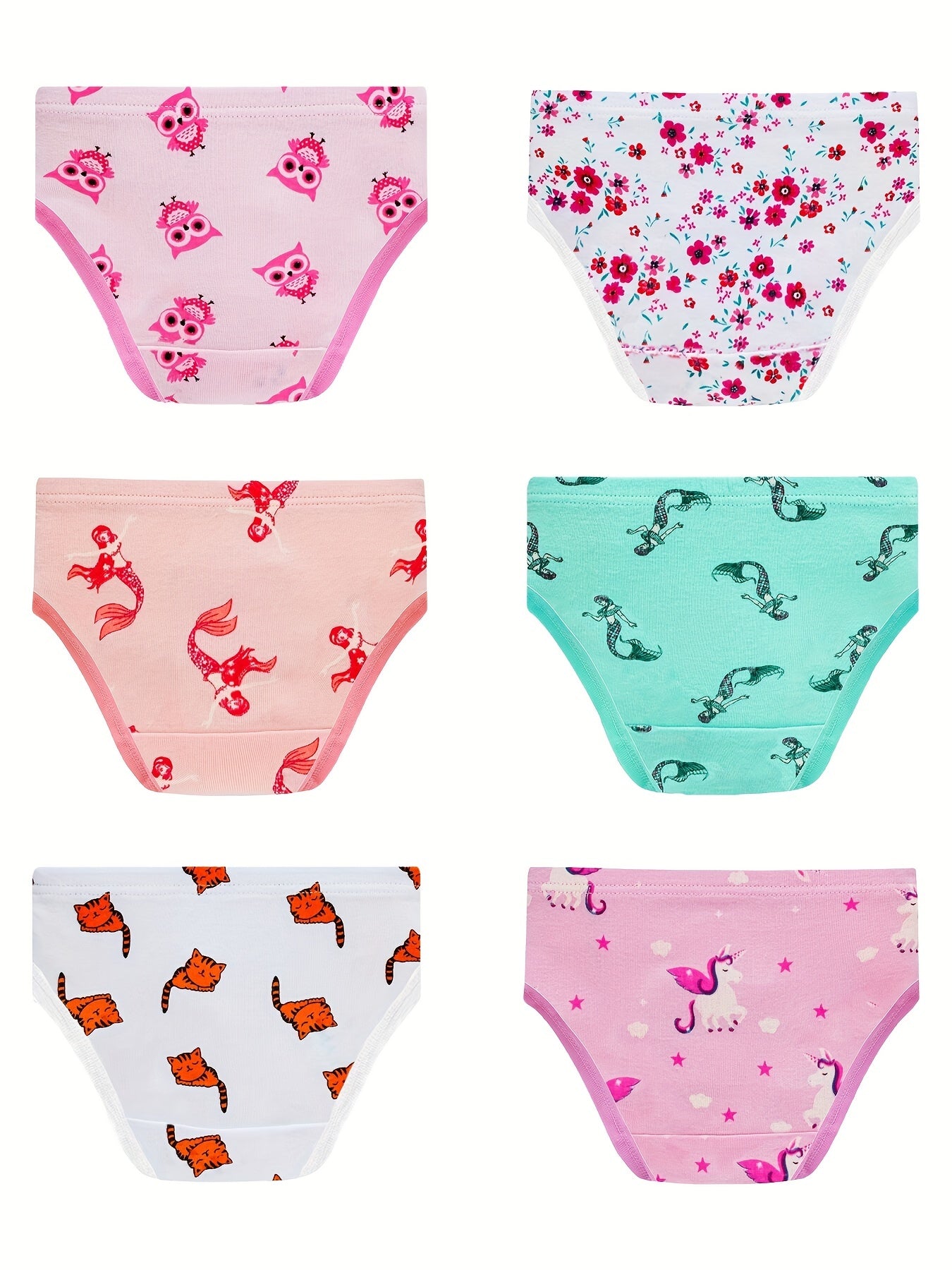 6pcs Girl's Triangle Panties Cartoon Pattern Elastic Waist Shorts 100 Cotton