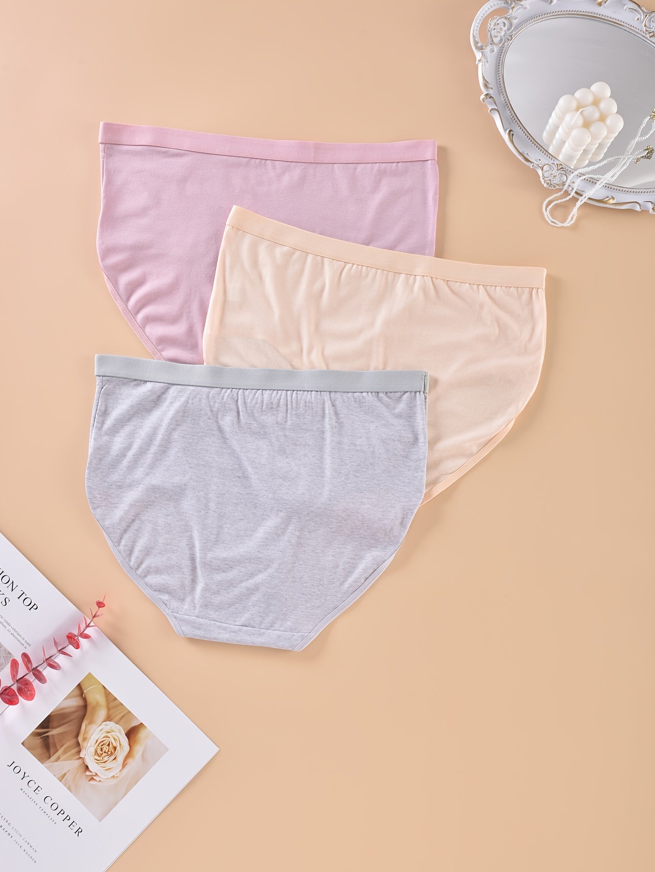 3 Pack Plus Size Panties Set Women's Plus Solid High Waisted Briefs