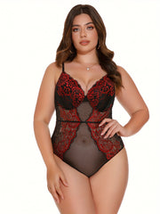Lace Teddy Bodysuit Padded Cut Out Back Mesh Semi Sheer Lingerie