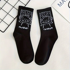 5 pairs Men's Funny Print Crew Socks for Basketball Sport Casual