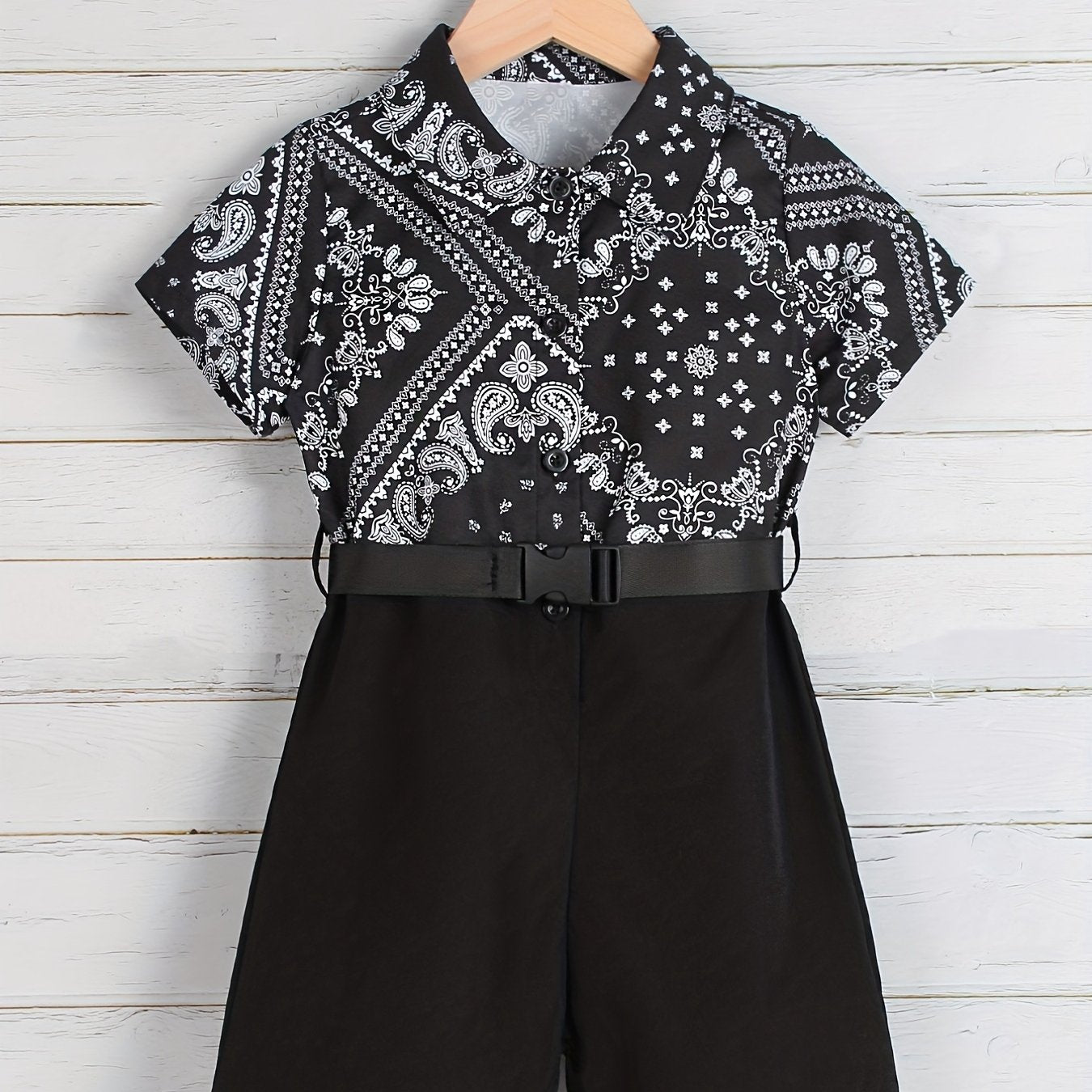Toddler Boy's Paisley Pattern Onesie & Belt Short Sleeve Outfit