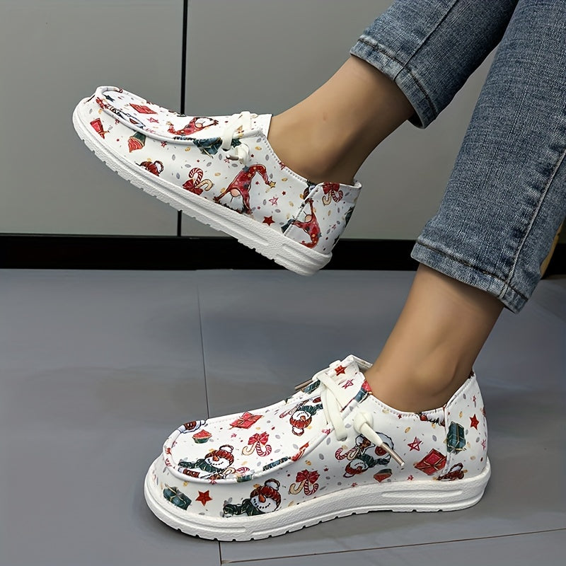 Women's Christmas Lace up Canvas Shoes Non slip Flats