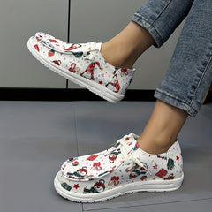 Women's Christmas Lace up Canvas Shoes Non slip Flats