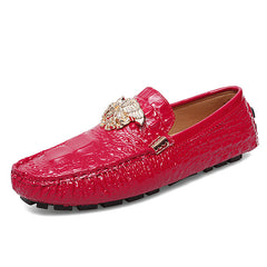 Women's Red Slip on Loafers Low Top Casual Shoes with Metal Decor