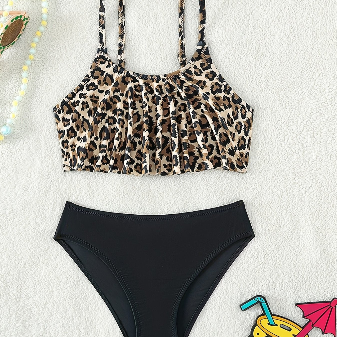 Girls' Leopard Print Bikini - Stylish Swimwear for Summer Fun