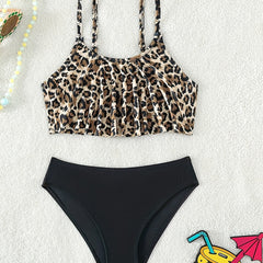 Girls' Leopard Print Bikini - Stylish Swimwear for Summer Fun