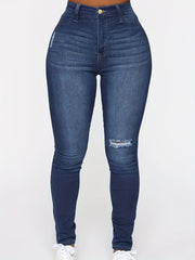 Navy Ripped Holes Skinny Jeans Slim Fit High Stretch Curvy Denim Pants
