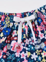 Girls Floral Print Drawstring Pants Summer Sport Shorts