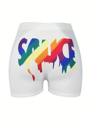 Sauce Print Skinny Shorts Yoga Casual Summer Shorts